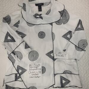 Ali Miles cotton Laganlook white/black asymmetrical cowl neck tunic top Medium